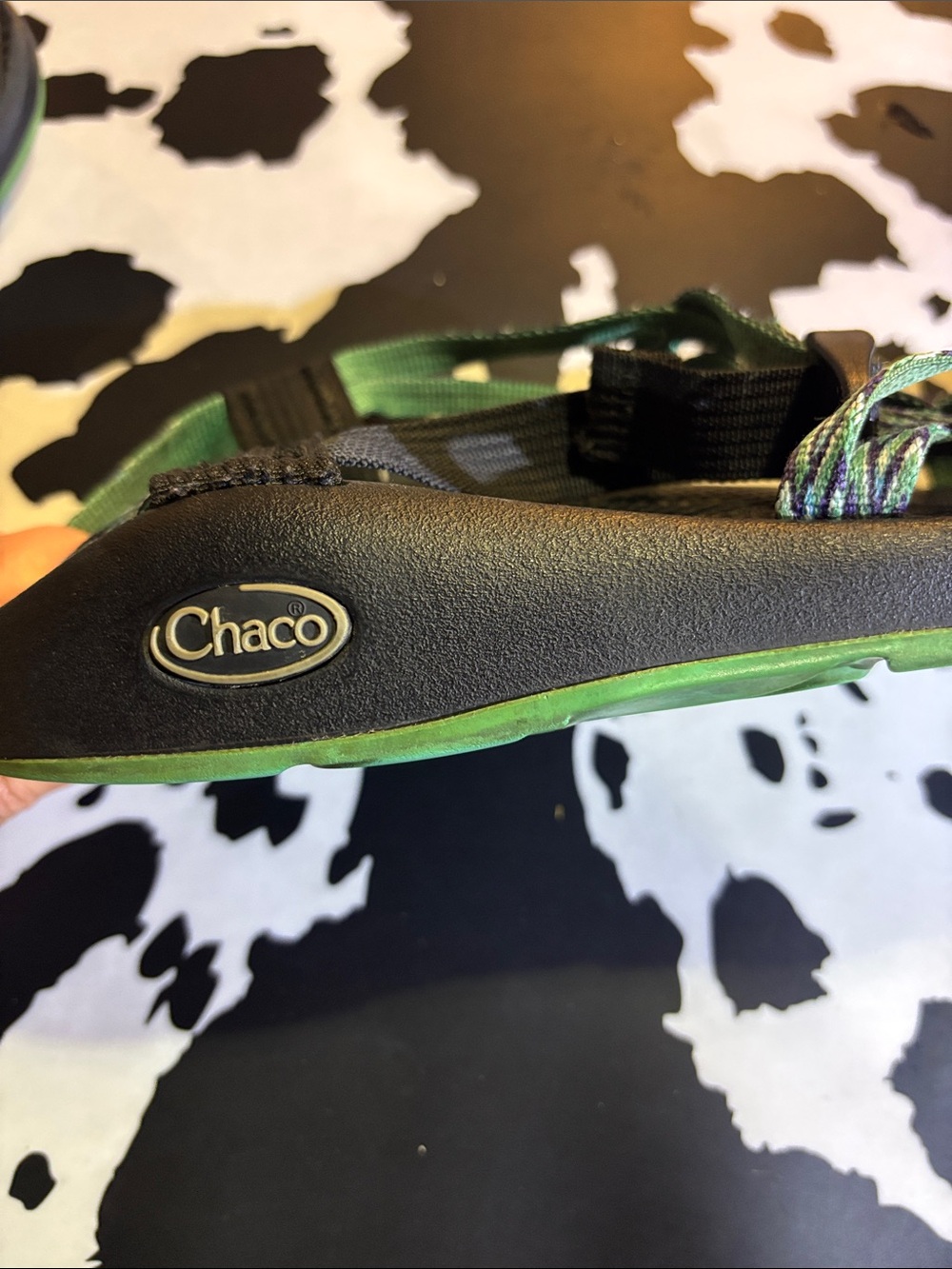 Chaco women’s Black Sandals with Green Accent Straps size 9